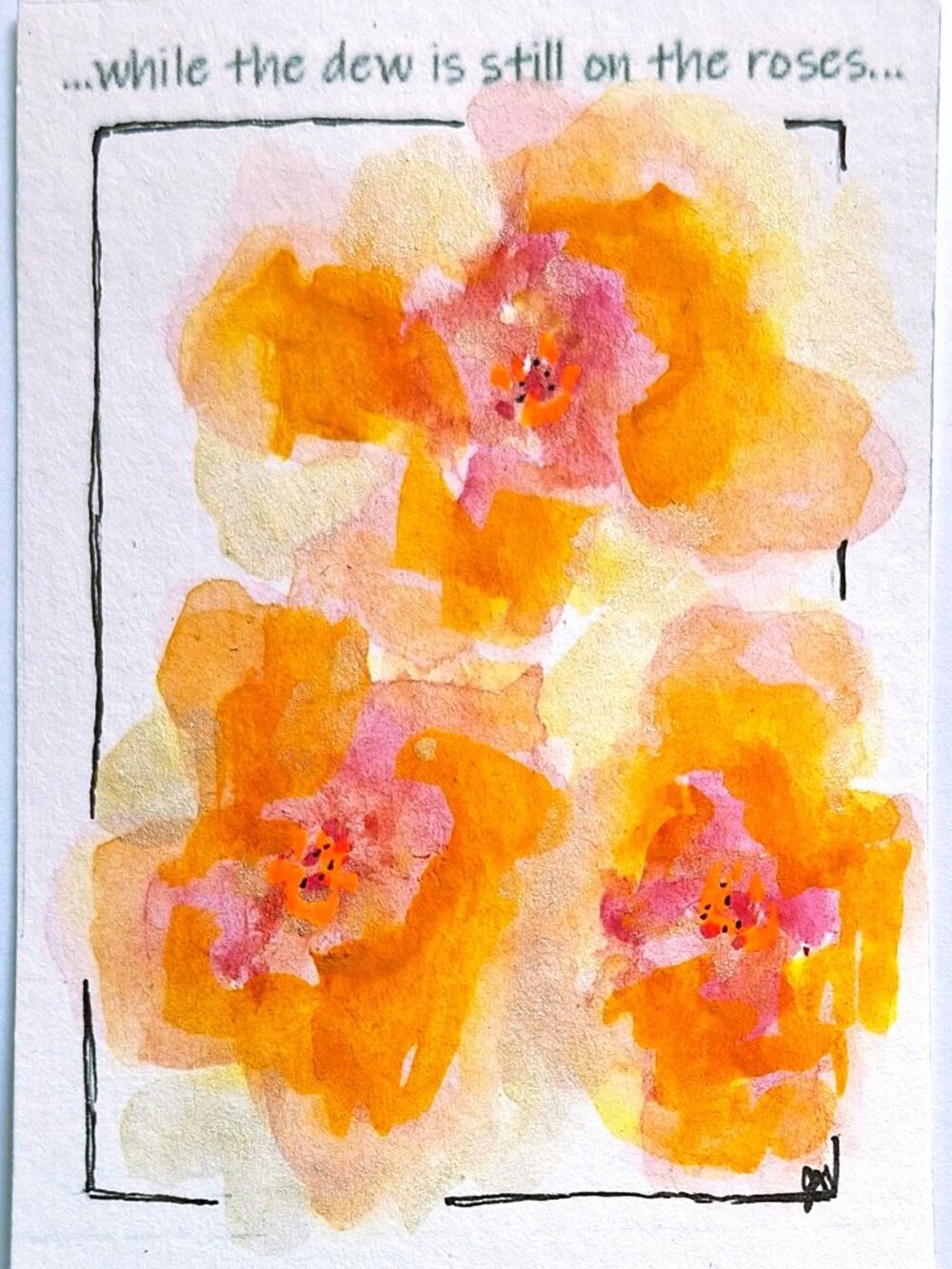 ACEO Original Painting Rose and Gold Floral Watercolor OOAK Hymn Ships Free